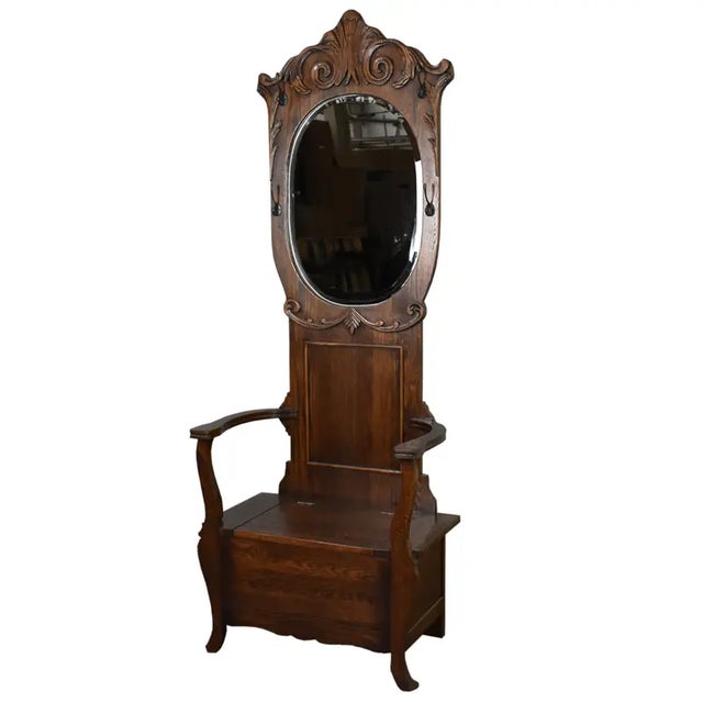 Crafters and Weavers Arts and Crafts Oak Hall Tree With Storage in Seat For Sale In Chicago - Image 6 of 6