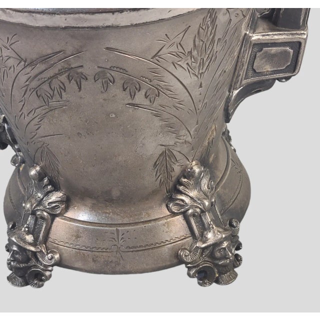 Victorian Antique Victorian Aesthetic Figural Hand-Engraved Silver Triple Plate Webster Tea Pot For Sale - Image 3 of 12