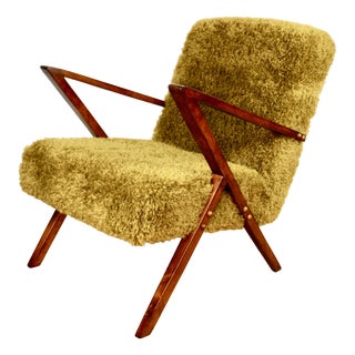 Vintage Olive Long Hair Loft Lounge Chair, 1970s For Sale