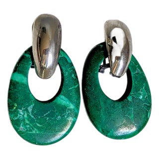 1970s Malachite Dangle Pierced Earrings For Sale
