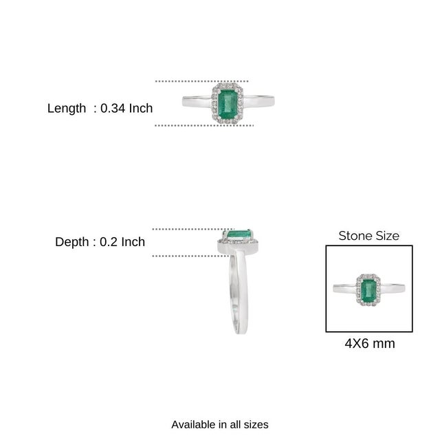 Modern Inspired 0.56 Carat Emerald Diamond Halo Statement Ring, Size 6.5 For Sale - Image 9 of 11