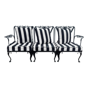 Vintage Woodard Outdoor Patio Sofa with Striped Cushions & Pillows