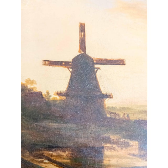 19th Century Dutch Luminist Old Master Style Oil Painting With Windmill For Sale - Image 14 of 18