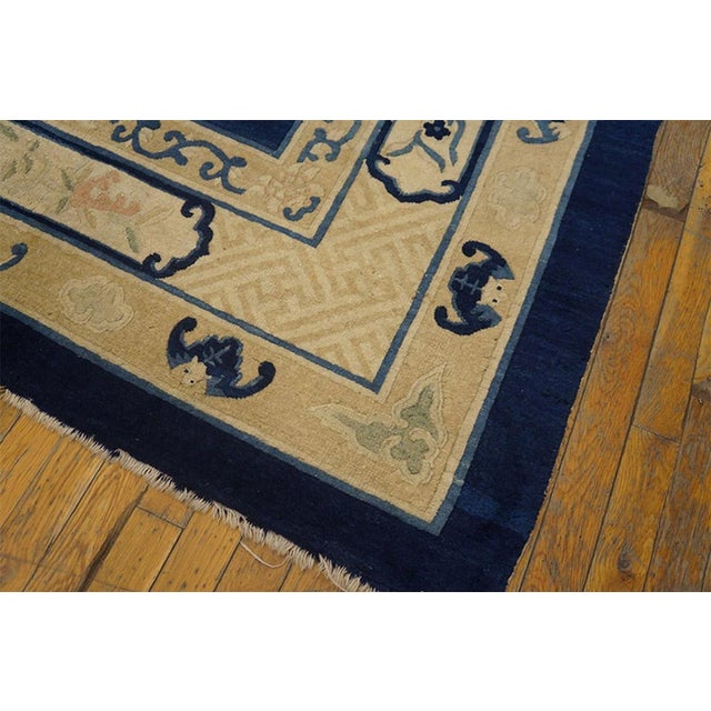Textile Great Navy Blue Ground Color With Beige Butterfly in a Chinoiserie Pattern Antique Chinese Peking Rug For Sale - Image 7 of 7