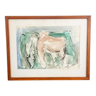 Mid Century Modern Watercolor George Constant Horses Signed Painting Original For Sale