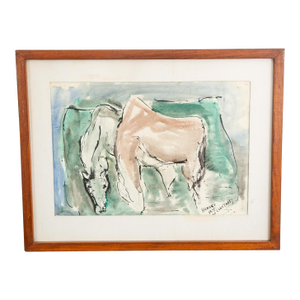 Mid Century Modern Watercolor George Constant Horses Signed Painting Original
