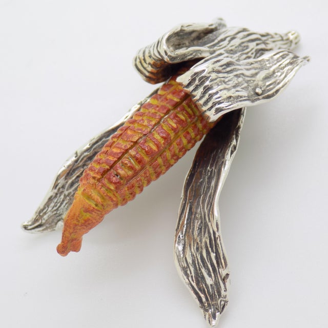 1980s Vintage Italian Handmade Genuine Silver Corncob Ear of Corn Figurine Miniature For Sale - Image 5 of 9