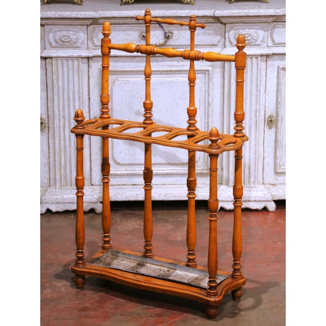 19th Century French Faux Bamboo Umbrella Stand With Zinc Drip Tray For Sale In Dallas - Image 6 of 12