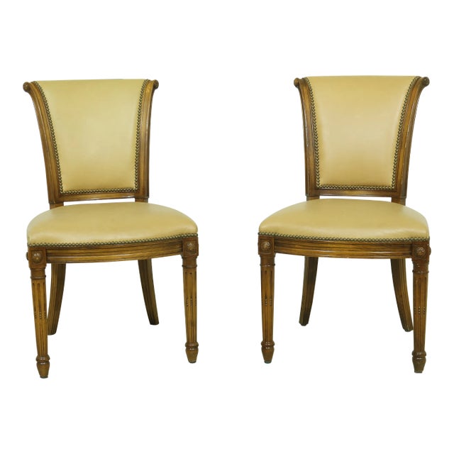 Pair Regency Style Tan Leather Side Chairs For Sale