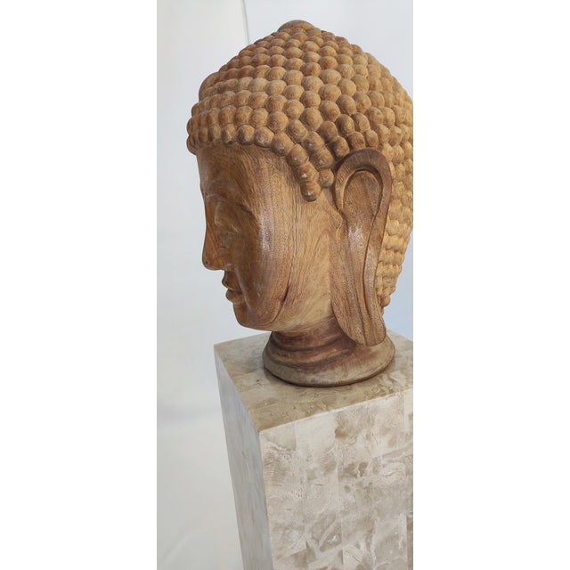 Early 20th Century Early 20th Century Antique Buddha Hand Carved Head For Sale - Image 5 of 9