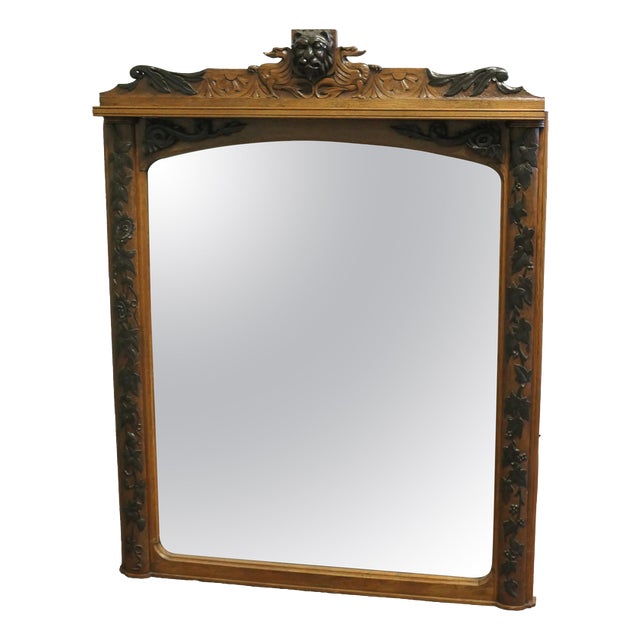 Large Carved Oak Wall Mirror For Sale