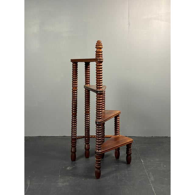 Wood Mid-Century French Turned Wood Library Steps in the style of Charles Dudouyt, 1950s For Sale - Image 7 of 18