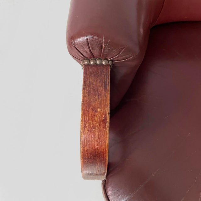 Austrian Burgundy Leather and Wood Tub Armchairs from Thonet, Early 1900s, Set of 2 For Sale - Image 11 of 18