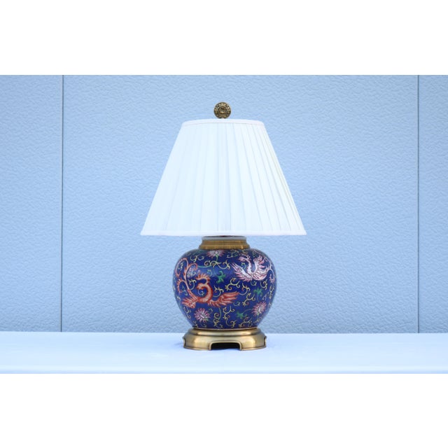 Fabulous vintage Late 20th-Century Chinoiserie Cloisonne ginger jar porcelain table lamp crafted by the high-end designer...