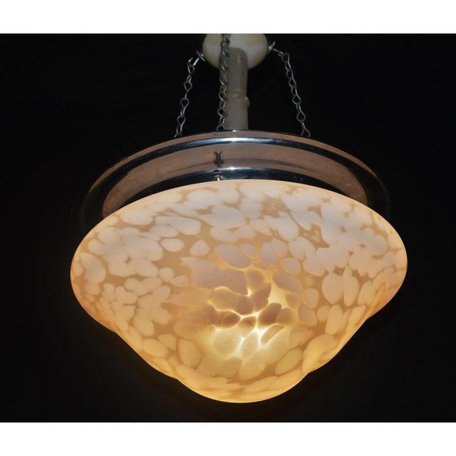Art Deco French Opaline Glass, Chrome and Alabaster Plafonnier, 1940s For Sale - Image 12 of 16