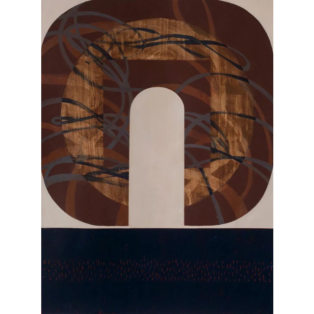 Contemporary Crescent Web, Earth Tones, Geometric Abstract Painting on Paper, Unframed, 2020 For Sale - Image 3 of 3