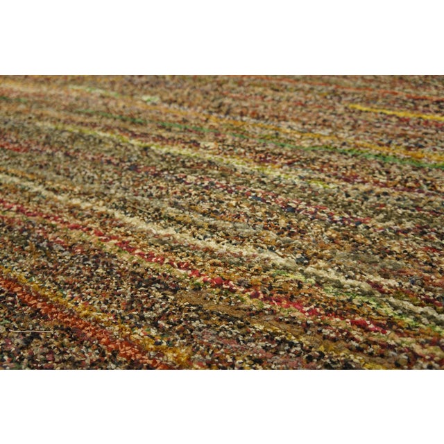 1920s Multi Brown Stripe Antique American Shaker Rug 3' X 23'3" Knotted Pile Wool Carpet For Sale In New York - Image 6 of 17