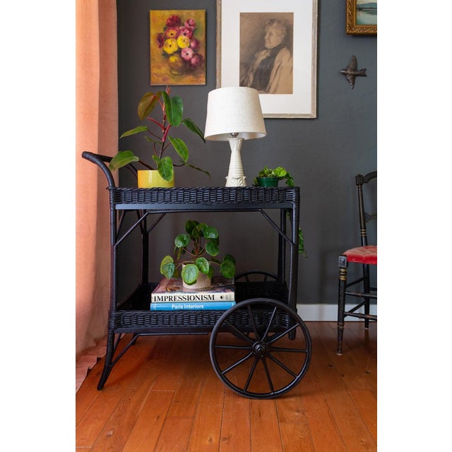 19th Century Black Wicker and Rattan Victorian Tea Cart Chairish