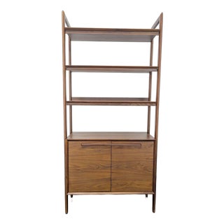 Crate & Barrel Tate Modern Walnut Bookshelf With Storage Cabinet For Sale