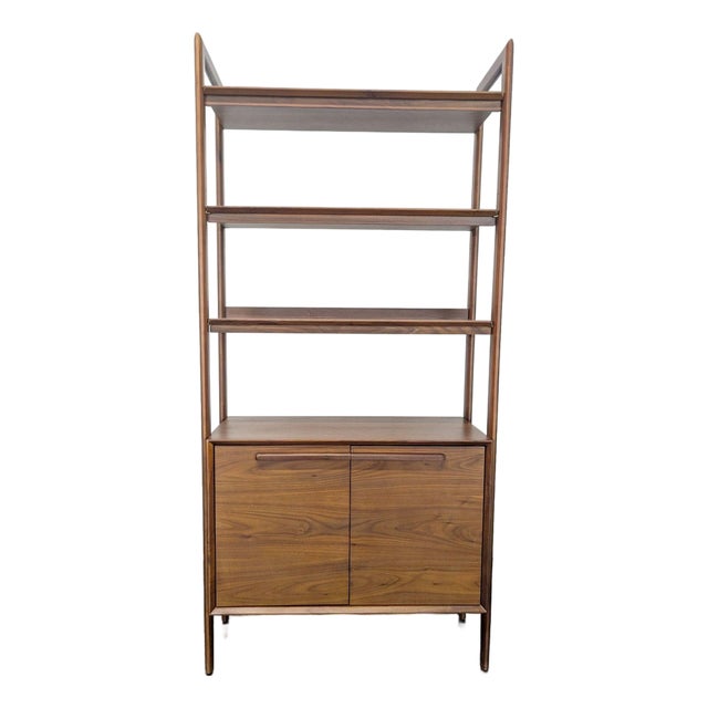 Crate & Barrel Tate Modern Walnut Bookshelf With Storage Cabinet For Sale