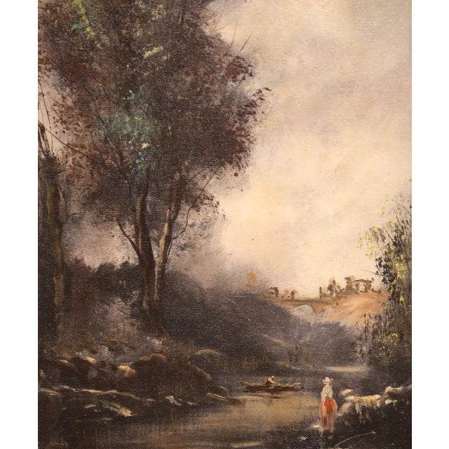 Mid 20th Century Pair of Mid-Century French Vertical Landscapes Oil Paintings Barbizon Style, Framed For Sale - Image 11 of 17