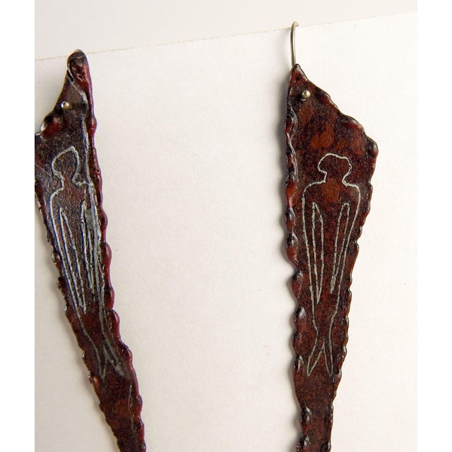 Studio Made Brutalist Steel Painted Etched Earrings For Sale - Image 4 of 4