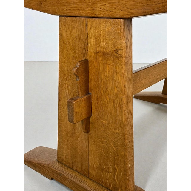 Vintage Oak Writing Desk with Trestle Base, 1940s For Sale - Image 14 of 16