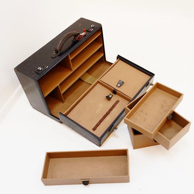 Mid-Century Black Leather Doctor's Case For Sale - Image 10 of 16