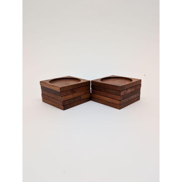 Brown 1960s Mid-Century Danish Modern Teak Coaster Set of 5 For Sale - Image 8 of 9