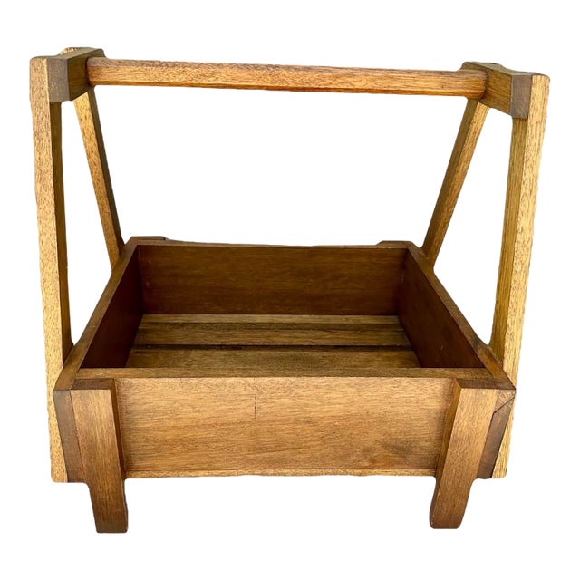 Vintage Mid 20th Hand Crafted Wooden Storage Basket With Handle For Sale