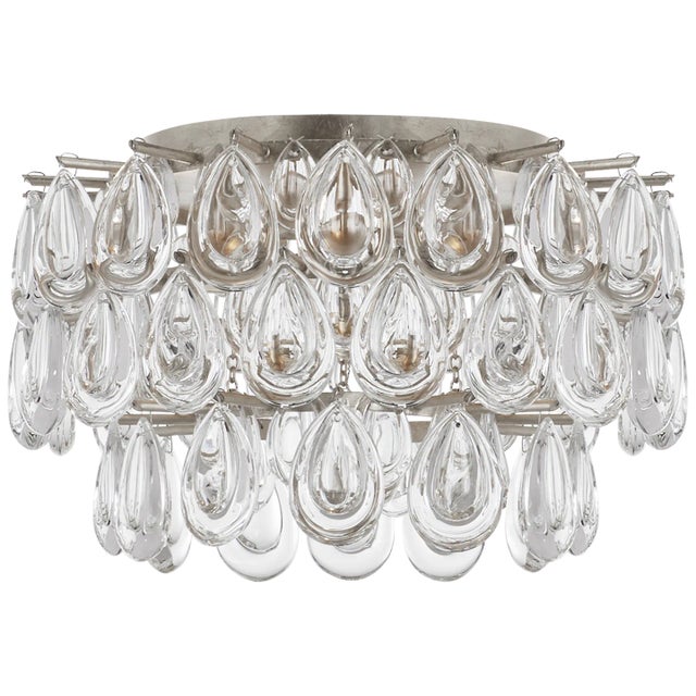 Liscia Small Flush Mount in Burnished Silver Leaf with Crystal Designer: AERIN Canopy: 9" Round Mounting: Flush Shade...