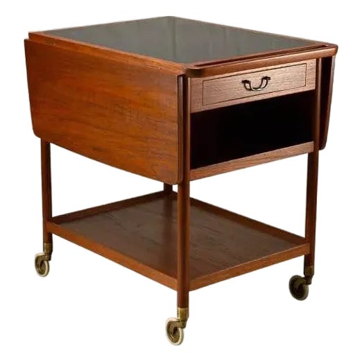 1960s Rare Ludvig Pontoppidan-Inspired Danish Teak Bar Cart • Sculpted Edges • Iconic Mid-Century Design For Sale