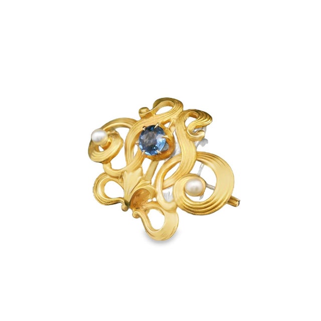 Early 20th Century Antique 14k Yellow Gold Seed Pearl & Sapphire Brooch/Watch Fob For Sale In Lexington, KY - Image 6 of 9