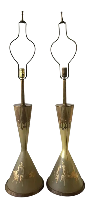 1950s Tall Italian Glass Lamps with Prancing Circus Horses - a Pair