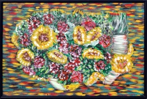 1990s Modernist Straw Flower Still Life Painting by Frederico Domondon, Framed