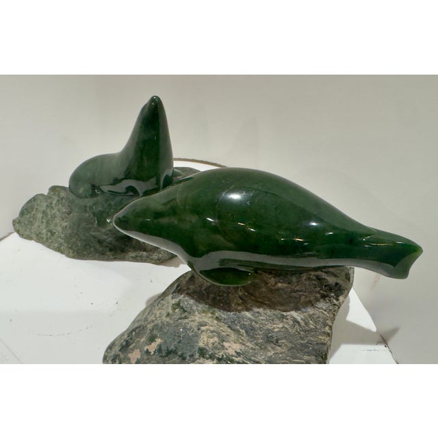 Artist & Date Signed S. Sandburg, dated ’80, edition #42 Medium Hand-carved British Columbia nephrite jade (rich “spinach”...