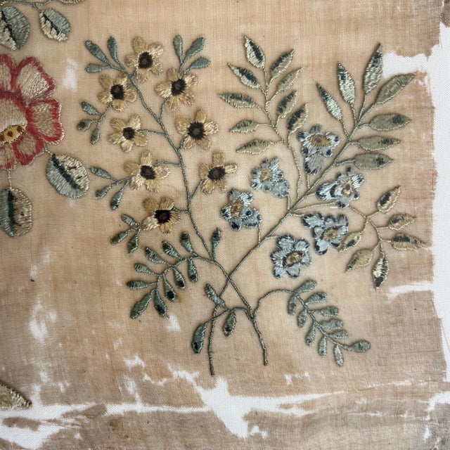 American 1822 Fine Silk Floral Embroidery Signed and Framed With Provenance on Verso For Sale - Image 3 of 8
