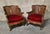 Pair of louis xv style carved wooden armchairs, resting on cabriole legs with molded decoration. Backs and armrests are...