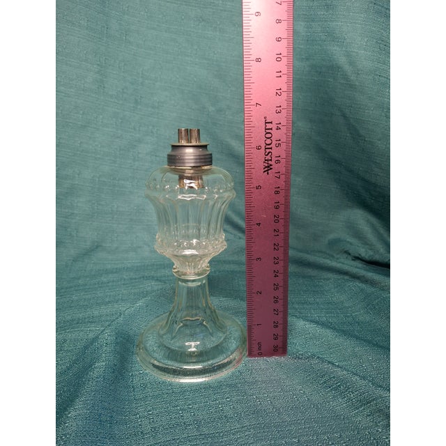 Victorian Matched Pair Antique 1830s-1850s Flint Glass Whale Oil Lamps Pewter Burner For Sale - Image 3 of 14