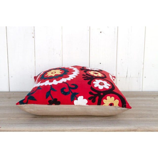 Textile Summer Vintage Floral Suzani Pillow For Sale - Image 7 of 9