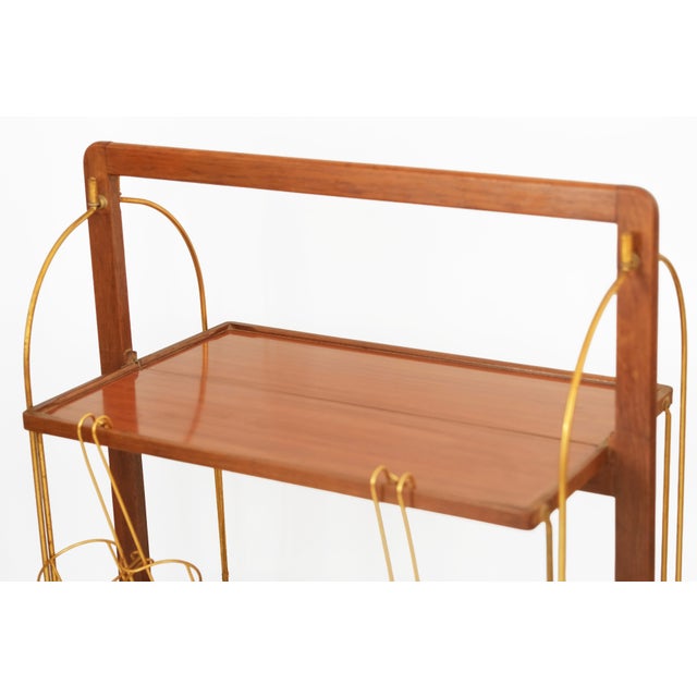 Wood Serving Bar Cart in Wood and Brass by Marie-Françoise Mondineu for Bocado, France, 1950 For Sale - Image 7 of 14