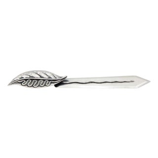 Silver Letter Opener with Embossed Leaf-Shaped Handle For Sale