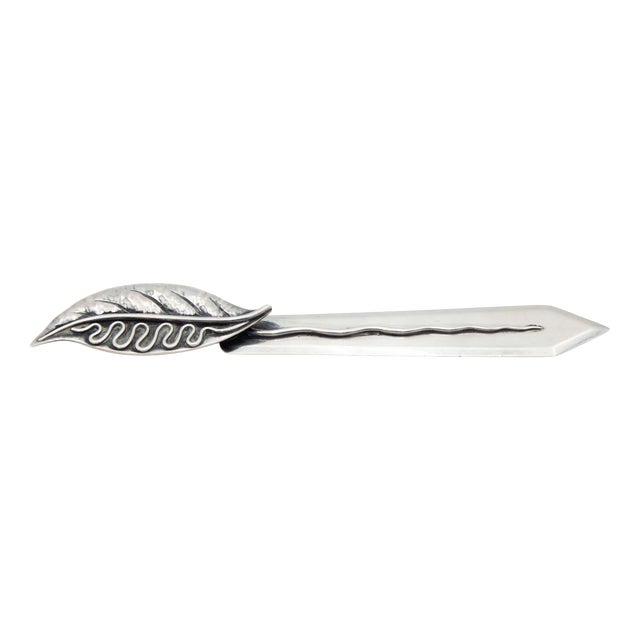 Silver Letter Opener with Embossed Leaf-Shaped Handle For Sale