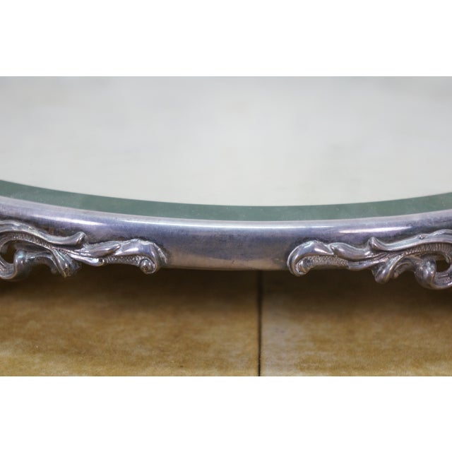 Late 19th Century Antique Art Nouveau Round Acanthus Plateau Mirror Dresser Bar Vanity Tray 13" For Sale - Image 5 of 11