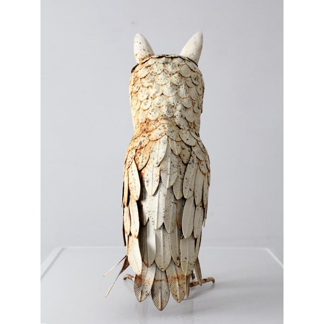 Cream Mid-Century Brutalist Metal Owl Sculpture For Sale - Image 8 of 15
