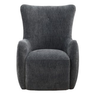 Slate Velvet Modern Transitional Sculpted Wingback Chair For Sale