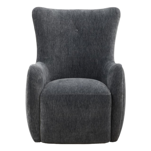 Slate Velvet Modern Transitional Sculpted Wingback Chair For Sale