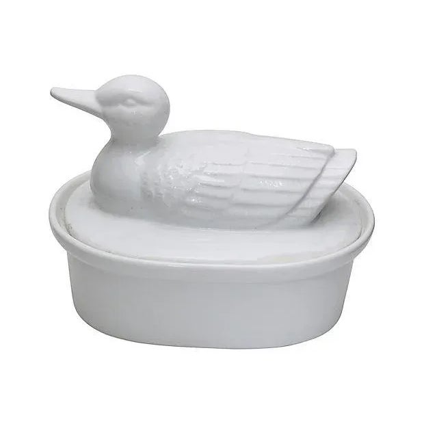 From our Vintage Farmhouse Collection. French porcelain Duck cassoulet baking dish. No maker's mark.