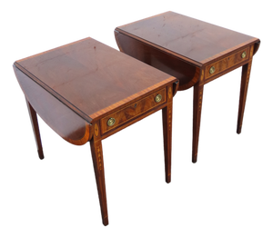 Wellington Hall Mahogany Inlay Drop Leaf Mahogany Side End Tables a Pair 6567