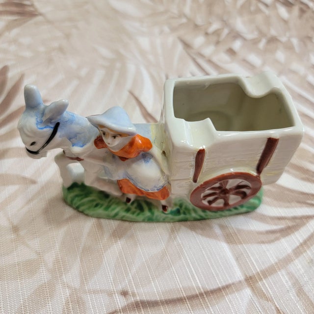 Mid 20th Century Japan Ashtray Figurine Girl With Donkey and Cart For Sale - Image 9 of 12